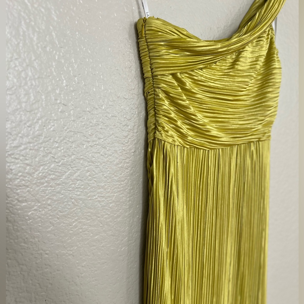 NWOT Poised Performance Chartreuse Plisse One-Shoulder Maxi Dress - Picture 9 of 9